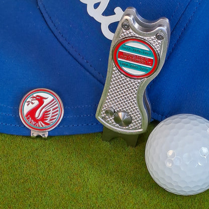 Liverpool - Pitch Mark Repair Tool, Cap Clip and 2 Metal Ball Markers