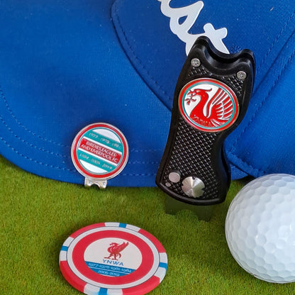 Liverpool - Pitch Mark Repair Tool, Cap Clip and 2 Metal Ball Markers